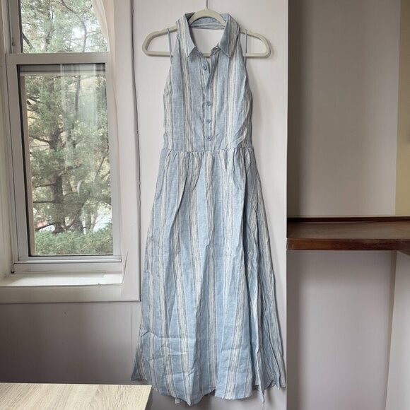 NWT Reformation Tace Linen Midi Dress Corsica Stripe Blue White 10 - Picture 11 of 15
